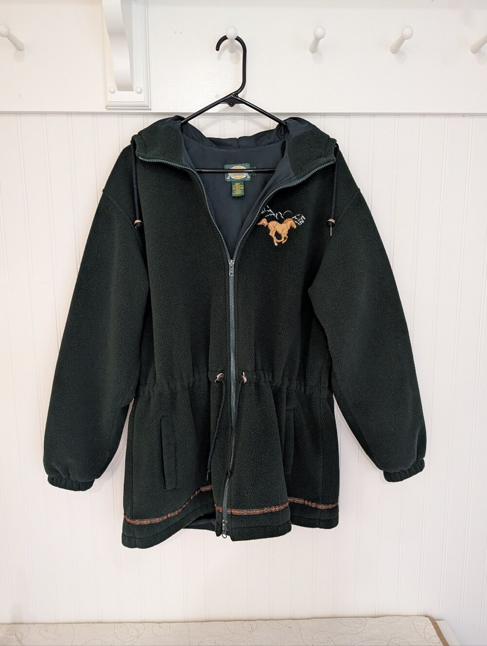 Dark Green Fleece Coat with Horse Patch